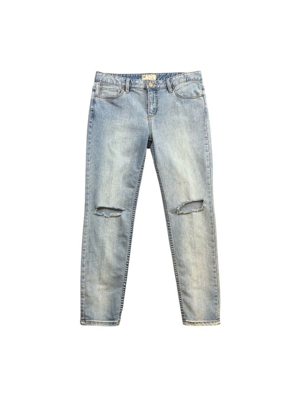 Free People Jeans Womens 29 Light Denim‎ Skinny Ankle Destroyed Busted Knee